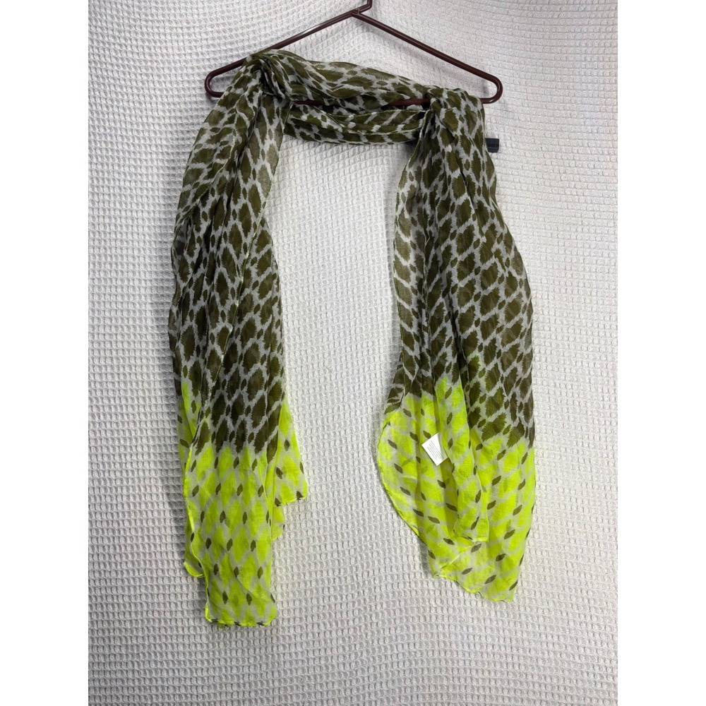 Modern Boho Womens Evergreen Enterprise Ikat Scarf OS Olive Neon Yellow